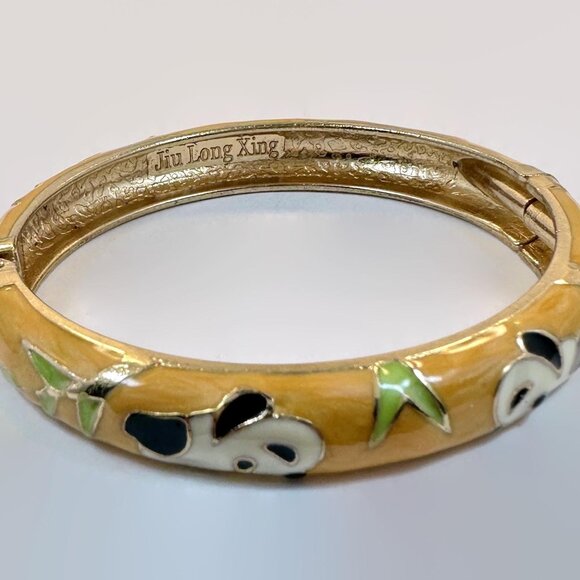 Panda Bracelet, Bangle, Enamel, Orange, Black, White, Gold, Clamper, Vintage - Picture 4 of 5